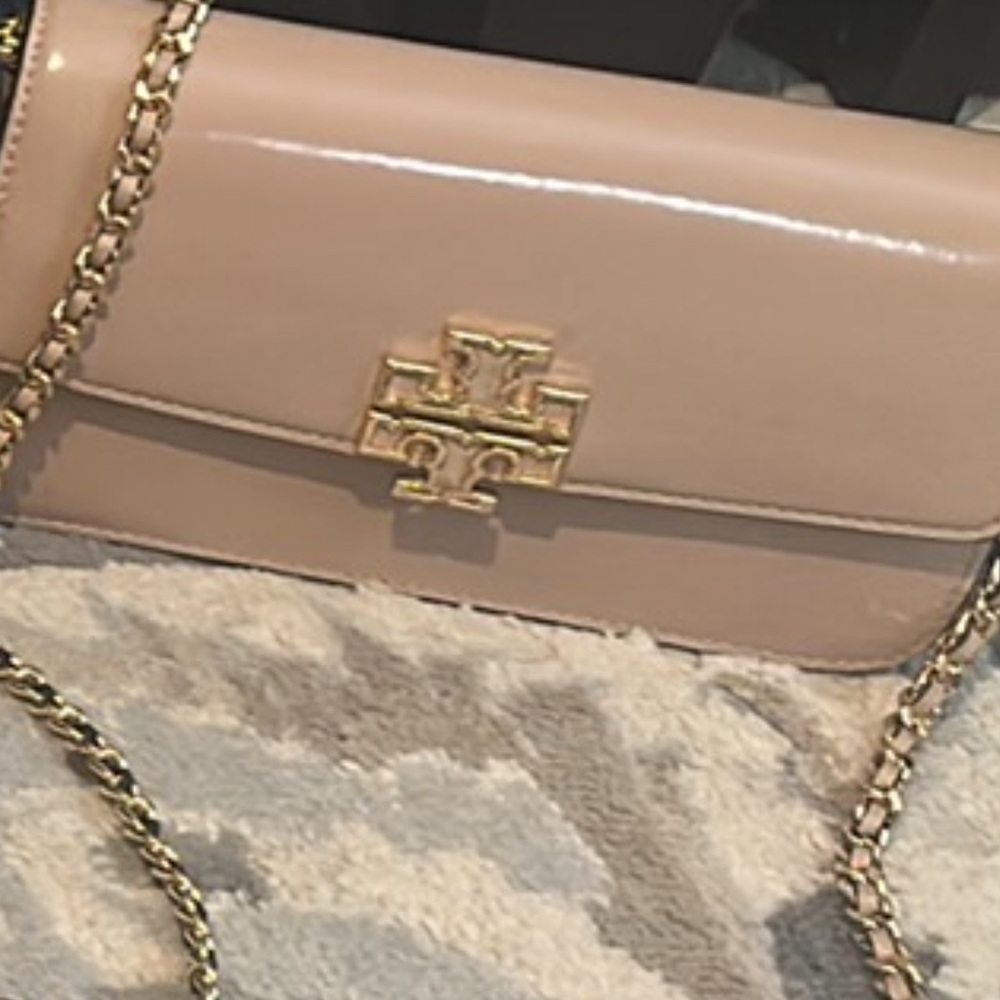 Tory Burch Blush Patent Leather Chain Crossbody with Gold Hardware